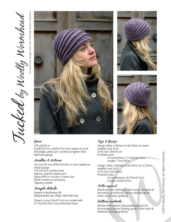 Tucked Hat PDF Knitting Pattern instructions -  UK