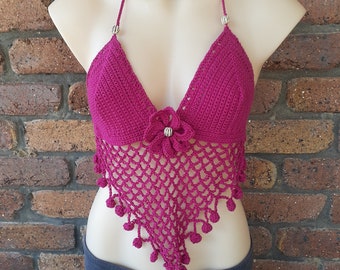Handmade crochet ladies summer boho top/ Mesh crochet womens summer beach top/ Crochet ladies bra, bralette
