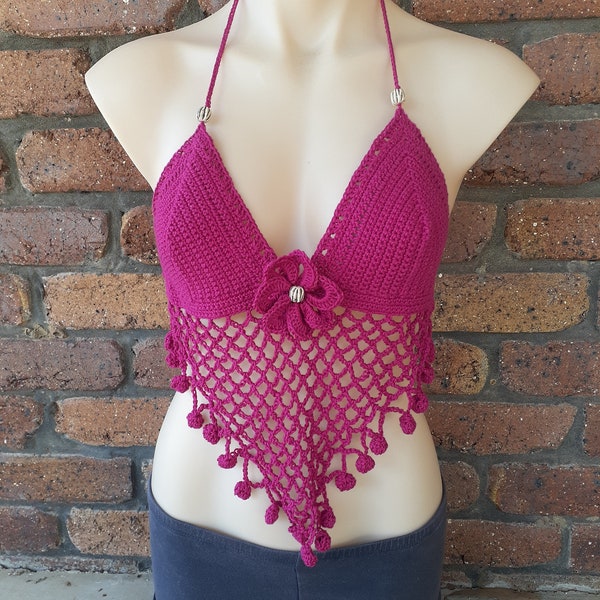 Handmade crochet ladies summer boho top/ Mesh crochet womens summer beach top/ Crochet ladies bra, bralette