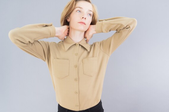 vintage esprit camel button-up - image 1