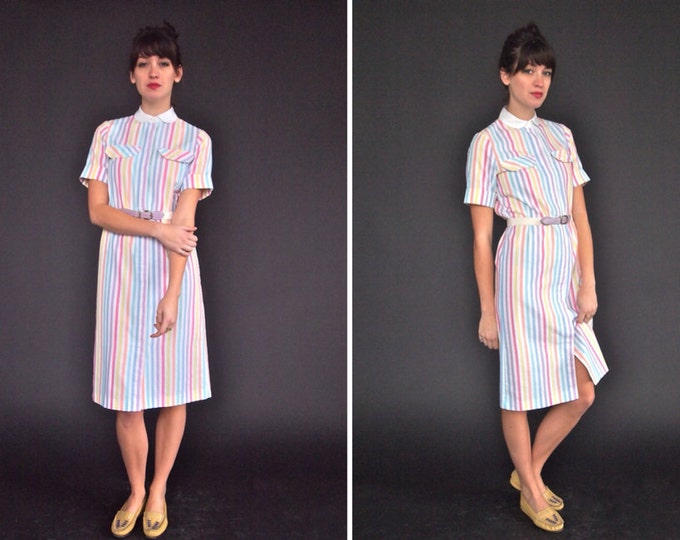 60's Vintage Rainbow Candy Striper Dress Etsy