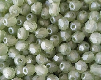 50pcs 4mm Frosted Green Lustered Czech Beads Fire Polished 4mm Small Round Matte Green Seaglass Beads