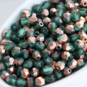 50pcs frosted emerald 4mm Czech Fire Polished Beads Frosted Bead Matte Green Emerald copper Glass Round Beads 4mm