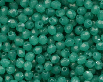 100pcs Alabaster Malachite Green 3mm Czech Fire Polished Glass Beads, Small Faceted beads Opal Green Milky Green