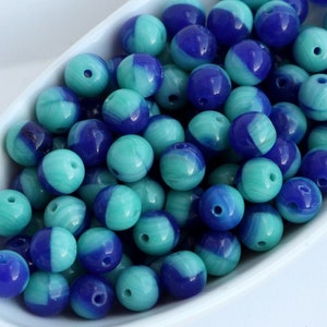 50 pcs Perles rondes en verre de couleurs mélangées 6 mm Perles Druk en verre tchèque 6 mm Perles rondes en verre mélangées Bleu vert turquoise