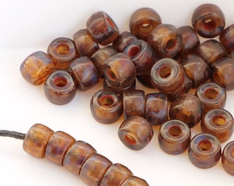 30pcs 6x4mm Gold Topaz Amber Pony beads 2mm large hole Roller beads Czech Glass Beads round beads for cord