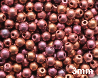 100pcs Copper Metallic Beads 3mm Czech Beads Small Round Beads Matte Metallic Frosted 3mm Smooth round copper