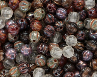 50pcs Brown 4mm Melon Czech Glass Beads Mixed color brown topaz grey gray Melon shape glass spacer beads