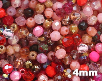 100pcs 4mm Czech Glass beads Fire Polished Beads Mixed color Small Round Facet Beads Mix red garnet ruby pink rose coral bead soup