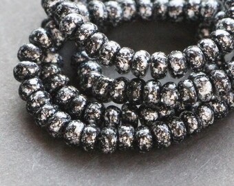 100pcs Black Silver Rondelle 4x2mm Spacers Discs Czech Glass Beads Black Small Donuts flat spacers