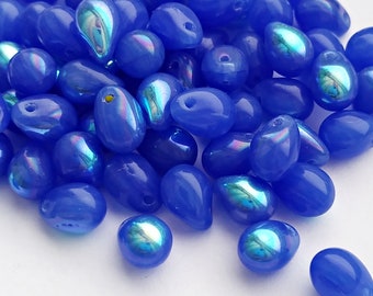 25 Stück Regenbogen Blau Böhmische Glastropfen Perlen 5 x 7 mm Czech Beads Blue Briolette 7 x 5 mm Glastropfen königsblau ab