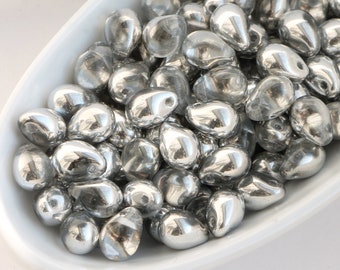 25pcs Crystal Silver Czech teardrops 5x7mm Metallic Silver Czech Glass Tiny Drop Beads Briolette Silver