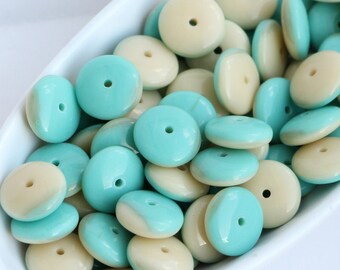 50pcs Ivory Turquoise Rondelles 9x3mm Czech Glass Donut Beads Disk Glass Beads Wheel Beads Glass Heishi Beads mixed color