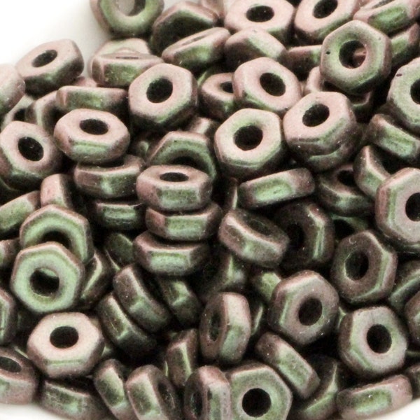 50pcs 5x2mm green pink gold Hex Nut beads 1.5mm large hole Roller beads Czech Glass Pony Beads spacer beads Hexagon