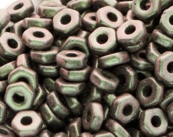 50pcs 5x2mm green pink gold Hex Nut beads 1.5mm large hole Roller beads Czech Glass Pony Beads spacer beads Hexagon