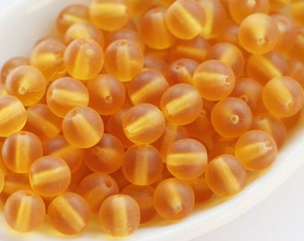 50pcs Matte Topaz Round Beads 6mm Czech Glass Druk Beads 6mm Smooth Round Beads Frosted Gold Amber Beads