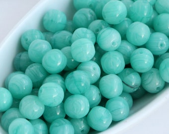 50pcs Mix Green Czech Round Bead 6mm Czech Glass Beads 6mm Mixes Beads Azure turquoise green