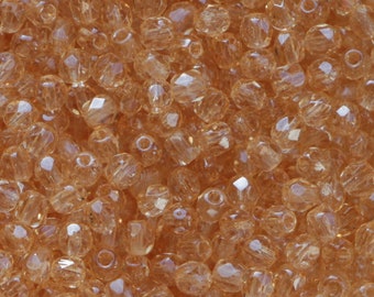 100pcs Golden Champagne 3mm Czech Glass Fire Polished breads 3mm Facet Round Beads gold beige