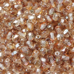 50pcs Crystal Twilight 4mm Czech Glass Bead Fire Polished Beads 4mm Faceted beads Gold Round Beads Golden