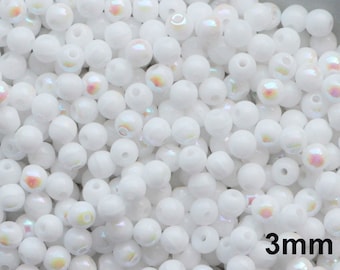 100pcs Rainbow White 3mm Czech Pressed Glass Small Round Beads White 3mm Smooth round snow white