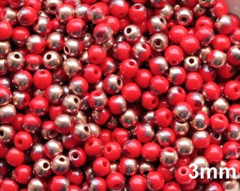 100pcs Copper Red Bead 3mm Czech Pressed Beads 3mm Tiny Round Beads 3mm Smooth round opaque red