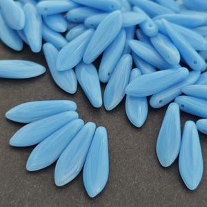 20pcs Mix Blue 5x16mm Daggers Czech Glass Leaf Pressed Daggers Beads Frosted blue Glass Daggers