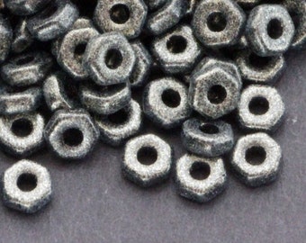 50pcs 5x2mm Gold picasso Black Hex Nut beads 1.5mm large hole Roller beads Czech Glass Pony Beads spacer beads Hexagon