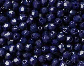 50pcs Navy Blue Czech Glass beads 4mm Fire Polished Beads 4mm Czech Facet Round Beads Dark Blue
