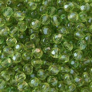 50pcs Olivine Green 4mm Czech Fire Polished Round Green Glass Faceted Beads 4mm khaki green