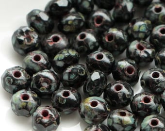 50pcs Antique black Rondelle Beads 3x5mm Czech Fire Polished Bead 5x3mm Small Faceted Bead Picasso Spacer Rondelle Bead