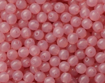 100pcs Opal Pink Round Beads 4mm Czech Glass Beads 4mm Small Round Beads Milky Rose