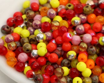 300pcs Czech Glass Beads Mix red Czech Pressed Beads 3mm Smooth Round Bead Mixes Glass Beads yellow orange ruby red garnet rose