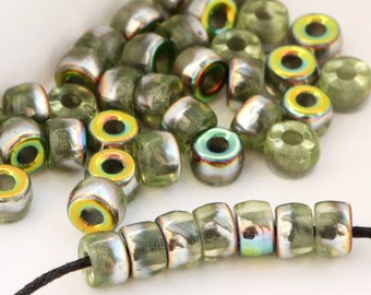 30pcs Vitral Yellow Green Pony beads 6x4mm 2mm hole Roller beads Czech Glass Beads round big spacer beads