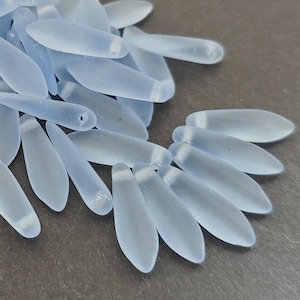 20pcs Matte Sapphire Blue 5x16mm Daggers Czech Glass Leaf Pressed Daggers Beads Frosted light blue Glass Daggers