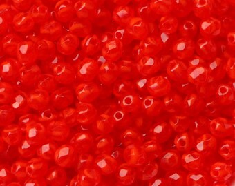 50pcs Milky Red 4mm Czech Beads Fire Polished Faceted Round Beads Opal Red Facet Glass Czech Beads