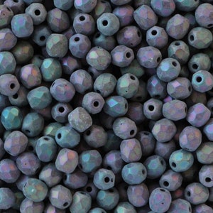 50pcs Matte Iris Purple 4mm Czech Fire Polished Beads Metallic frosted Polish Beads 4mm faceted beads