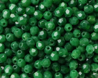 50pcs Milky Green Czech Fire Polished Beads 4mm Round Bead Opal Green Faceted Glass Beads 4mm