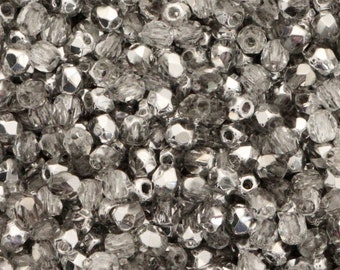 100pcs Silver Crystal 3mm Czech Fire Polished Beads Round Glass Faceted beads 3mm Clear Half Silver