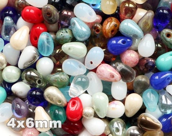 Mix Color Tiny Drops 4x6mm 50pcs Mixed Color Czech Glass Drop Beads Tiny Briolette Small Teardrop glass