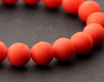 10pcs Matte Coral Red 8mm Czech Glass Beads Antique Lava Beads 8mm Smooth Round Beads Vintage Round Glass Beads