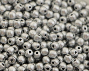 100pcs 3mm Metallic Matte Silver Bead Czech Druk Beads 3mm Small Round Beads Frosted Aluminum 3mm Smooth round silver