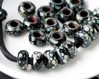 20pcs Antique Black Facet Pony beads 8x5mm 3mm large hole Roller beads Czech Glass faceted spacer bead