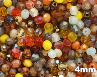 100pcs Czech Glass beads 4mm Fire Polished Beads Mixed Small Round Facet Beads Mix yellow orange topaz brown