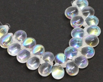 25pcs teardrops clear rainbow 5x7mm Crystal Czech Glass  Drops Beads Rainbow White Glass Beads