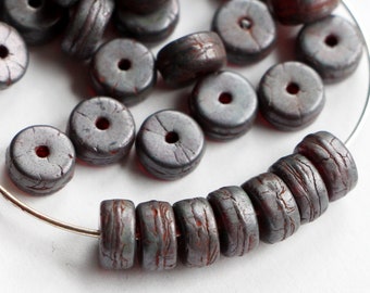 50pcs Czech beads 6mm Heishi Bead Glass Rondelle Beads 6x3mm Disk Glass Beads Wheel Beads Matte Dark Red Ruby