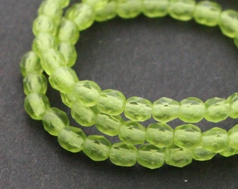 50pcs Frosted Green 4mm Czech Beads Fire Polished 4mm Round Matte Olivine Glass Polish Faceted