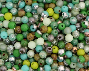 300pcs 3mm Czech Glass Beads Mix Czech Druk Beads 3mm, Smooth Round Beads, Mixed Round Glass Beads Mixes Green Teal Olivine