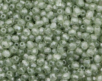 100pcs luster Green 3mm Czech Glass Fire Polished bead, 3mm Faceted Beads, Round Facet Beads 3mm green