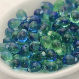 25pcs Czech glass drops 5x7mm Mix Green Blue Czech Glass Tiny Teardrops Mixed Czech Briolette Bohemian Glass Teardrop