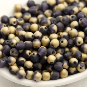 100pcs Gold Matte Tanzanite Beads 4mm Czech Pressed Beads 4mm Small Beads frosted lavender golden smooth round beads